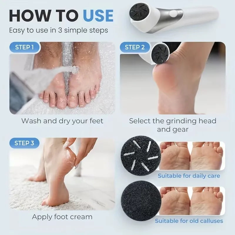 Professional Electric Foot Callus Remover Rechargeable Pedicure Kit 2 Speed Exfoliating Tool for Smooth Heels