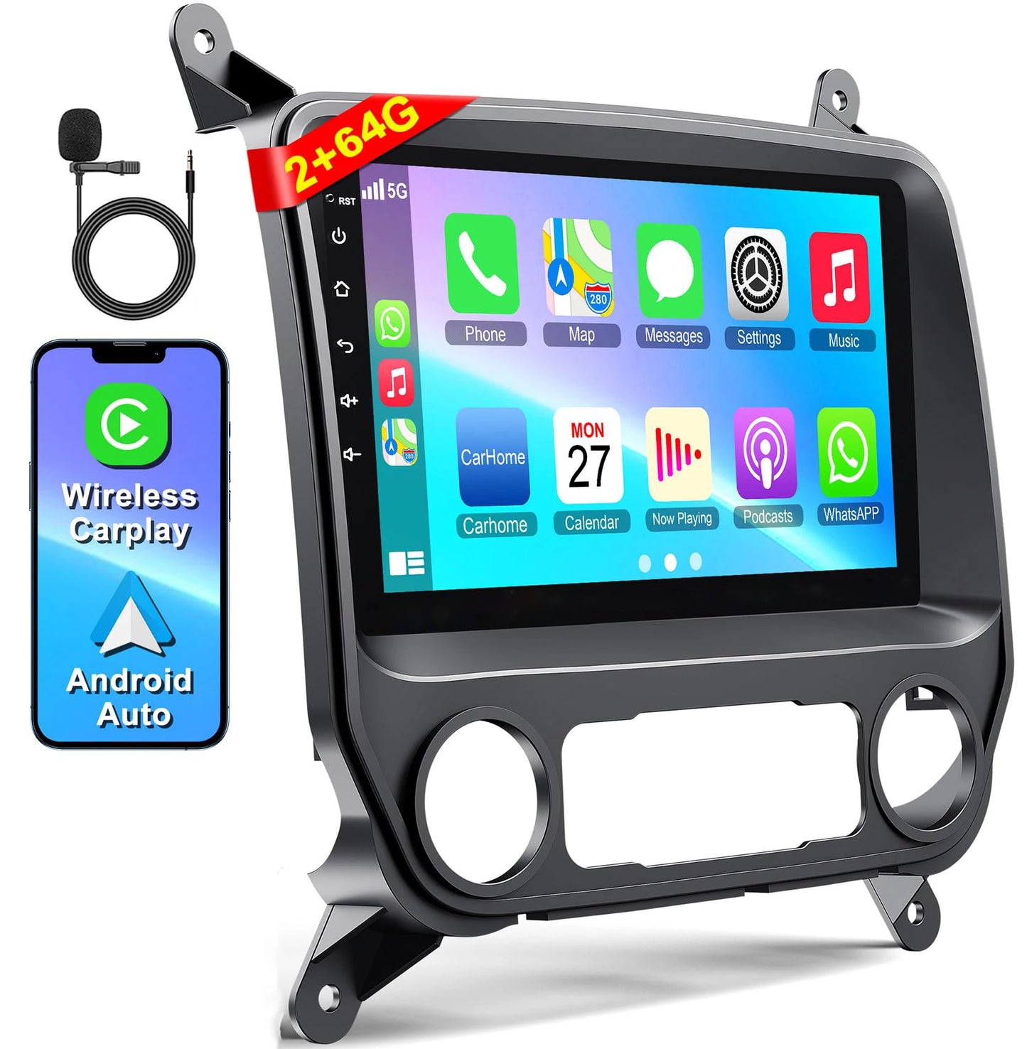 Android Radio for【Chevy Silverado 2014 2015 2016 2017 2018】with 10 inch Touch Screen Wireless Carplay,Android Auto,FM/RDS Radio SWC Online Navigation
