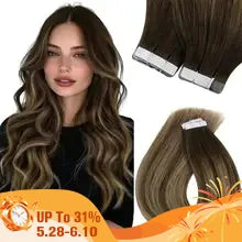 VeSunny Remy Tape In Hair Extensions  Brazilian Human Natural Hair 12-22 inches 30&50G  Balayage Color  Human Hair  Extensions