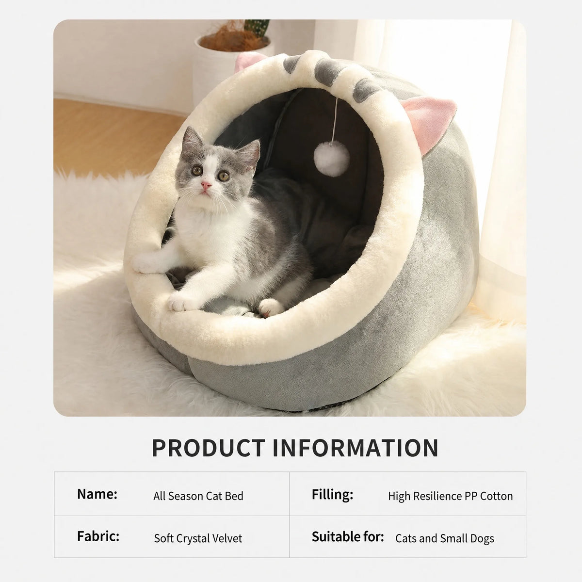Cat Tent Bed with Removable Cushion - Cozy Cave House for Small Pets - photo 6