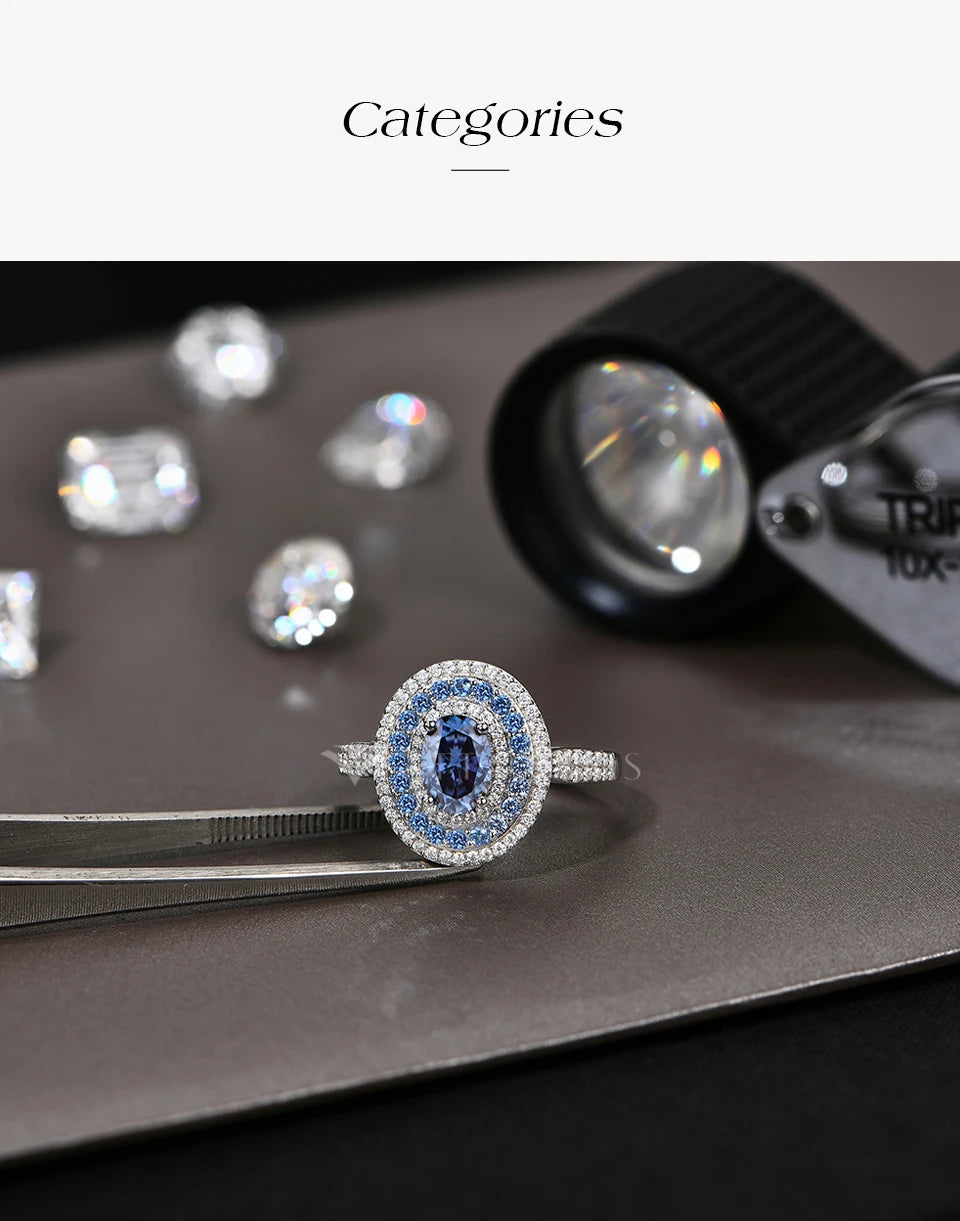 ATTAGEMS Blue Moissanite Women Rings Oval Cut 1.0CT Real S925 Sterling Silver Jewelry For Wedding Engagement Ring With Certified