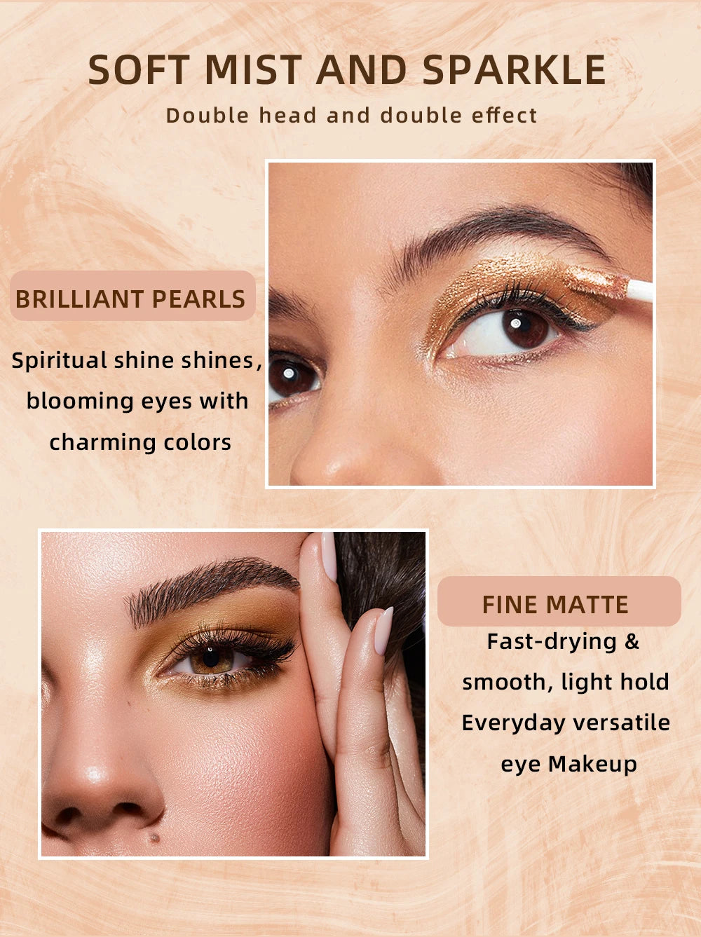 QIBEST Double End Glitter Matte Eye shadow Stick Pencil Eyeshadow Makeup Waterproof Bicolor Shimmer Cosmetics Beauty Makeup Tool