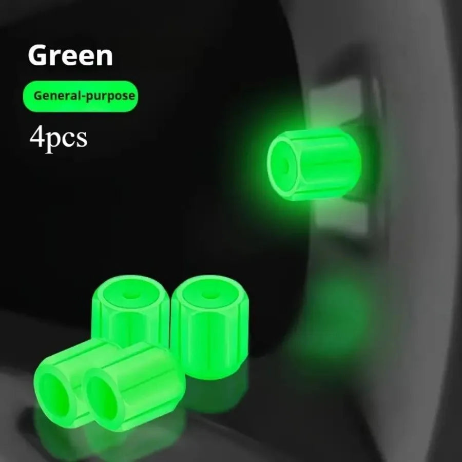 4 Piece Luminous Tire Valve Cap, Suitable for Motorcycle and Car Accessories, Night Riding Safety and Tire Protection