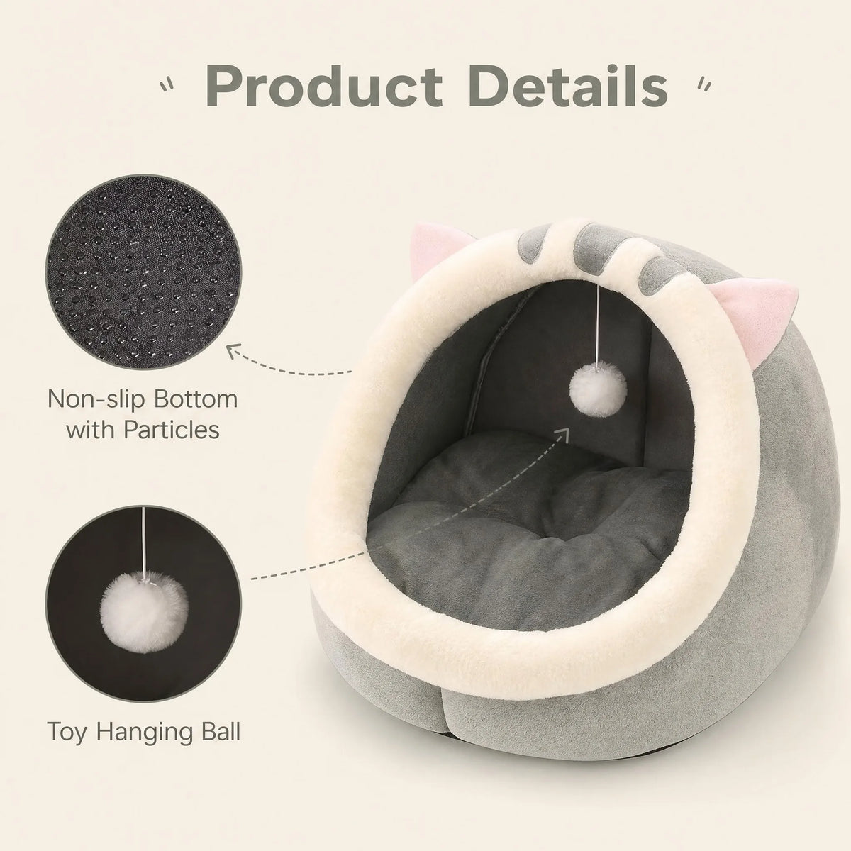 Cat Tent Bed with Removable Cushion - Cozy Cave House for Small Pets - photo 3