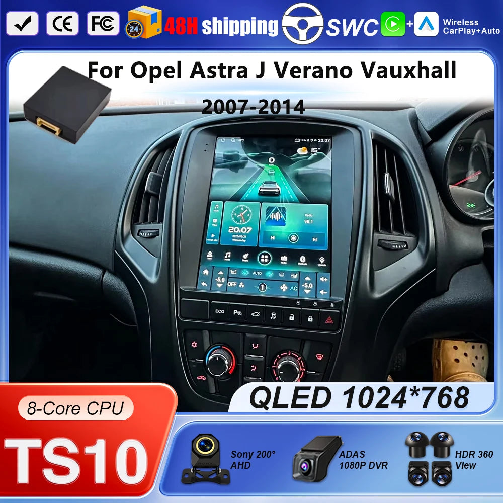 9.7" Android Car Stereo for Opel Astra J & Verano, Vauxhall (2007–2014) — CarPlay, GPS, 4G, Bluetooth