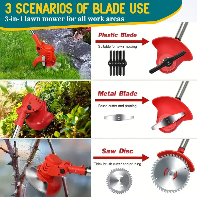 Cordless Electric Reel Lawn Mower & Weed Trimmer – Battery-Powered Telescopic Handle Grass Cutter for Courtyard, Garden & Lawn | Multiple Colors