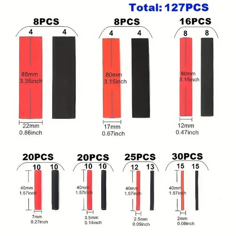 127/254 Pieces of Heat Shrink Tubing in Red and Black, Cable Packaging Kit, Suitable for Home and Industrial Use