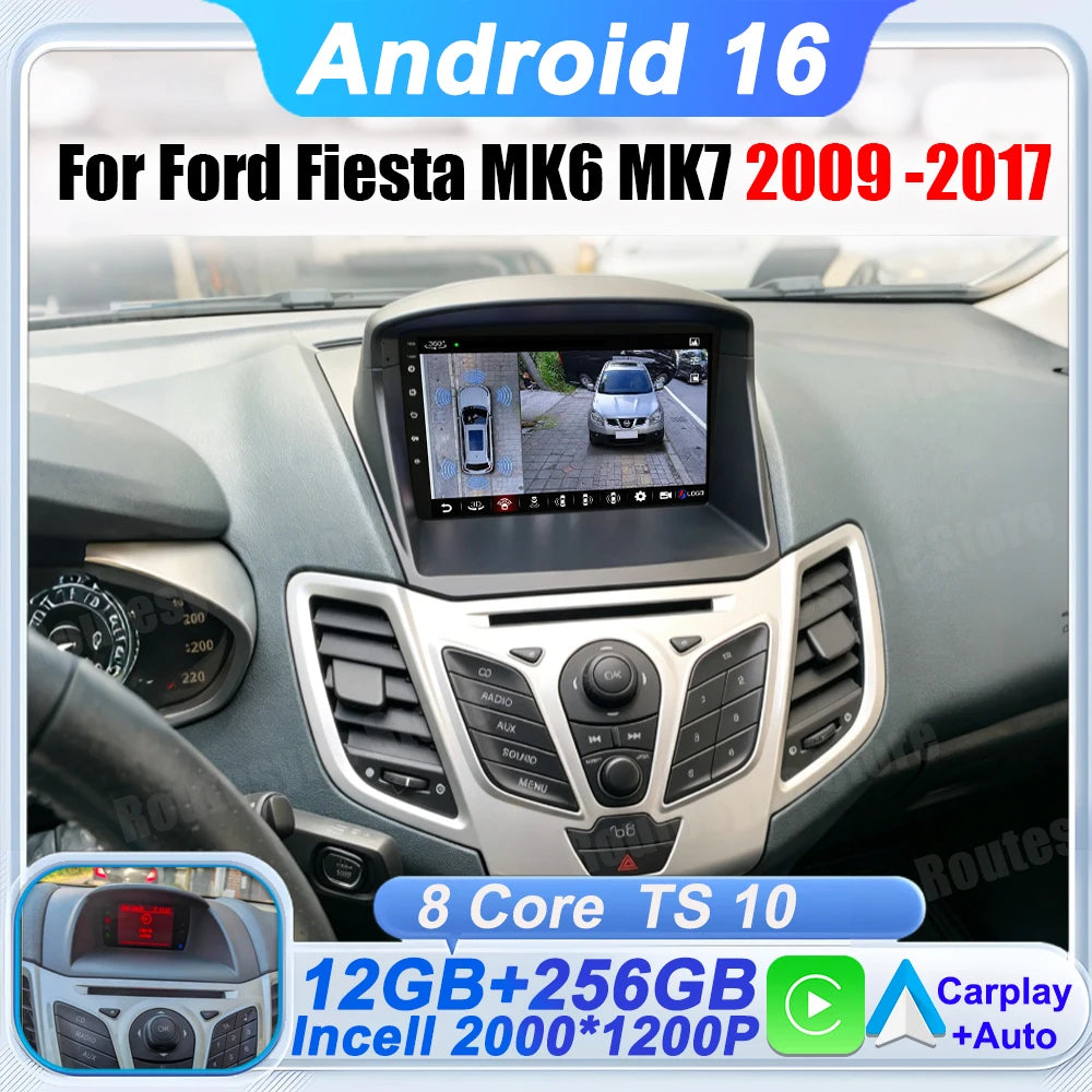 Car Radio Android 16 8 Core For Ford Fiesta MK6 MK7 2009-2017 GPS Navigation Smart Car Systems Wireless CarPlay Auto BT FM RDS