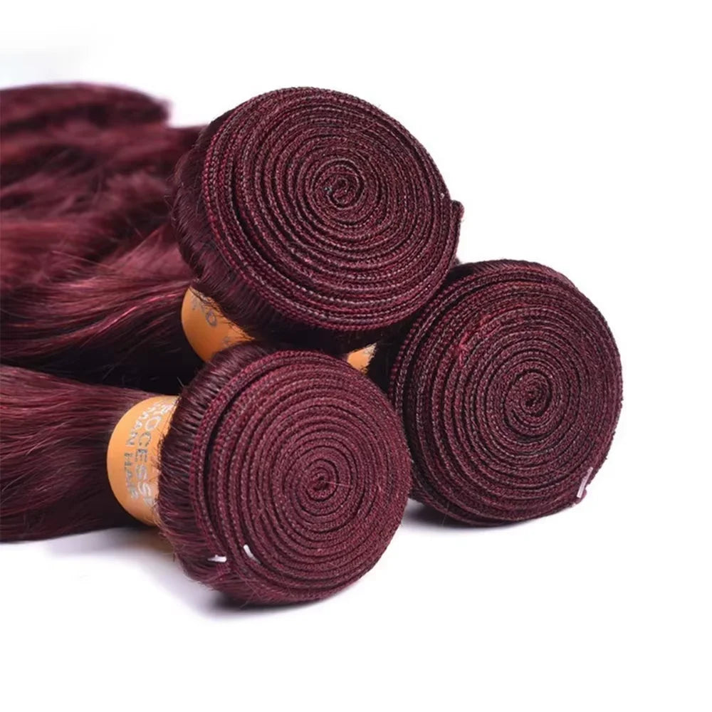 30 Inch Burgundy 99J Body Wave Bundles Colored Wine Human Hair Bundles With Closure Brazilian Remy Virgin Hair Weave Extensions
