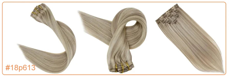 Full Shine Seamless Clip in Human Hair Extensions 8Pcs 100g&80g Pure Color Blond Hair Pu Clip on Remy Extension Skin Weft