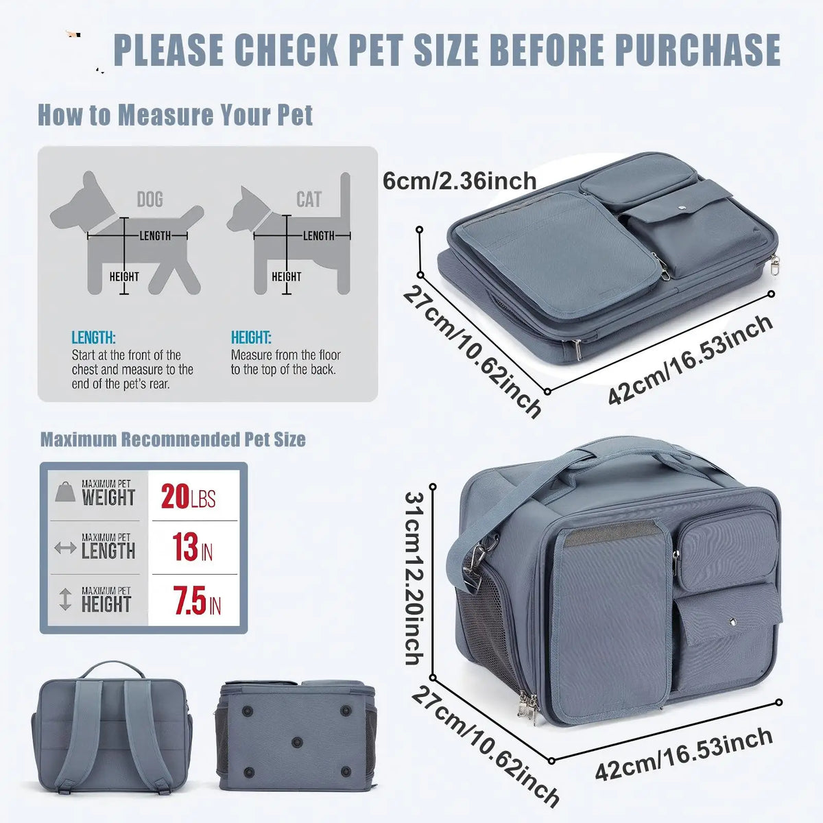 Foldable Pet Travel Bag - Mesh Window Carrier up to 7 kg – photo 3