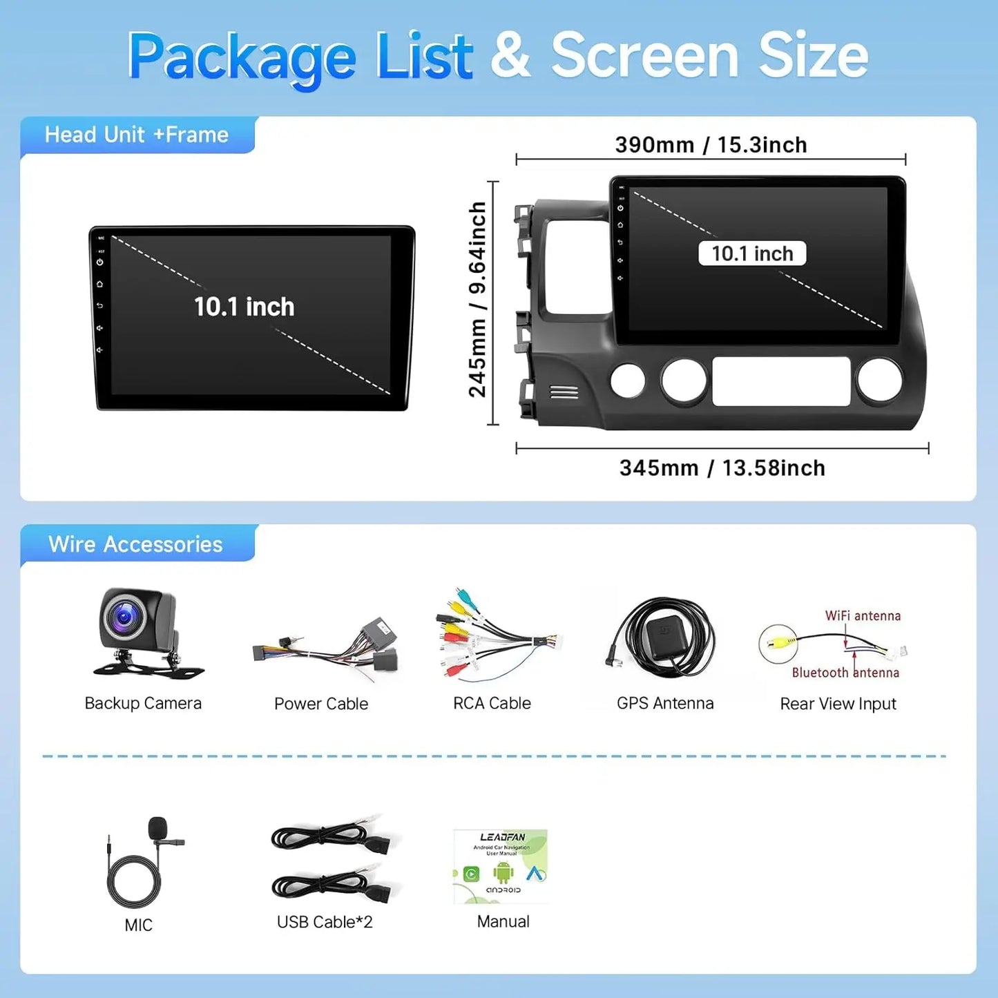 8 Core 4G+64G Car Radio for Honda Civic 2006-2011 Stereo with Wireless Carplay Android Auto, 10.1'' Touchscreen for Honda Civic GPS Navigation Bluetooth WiFi SWC Rear Camera Split Screen