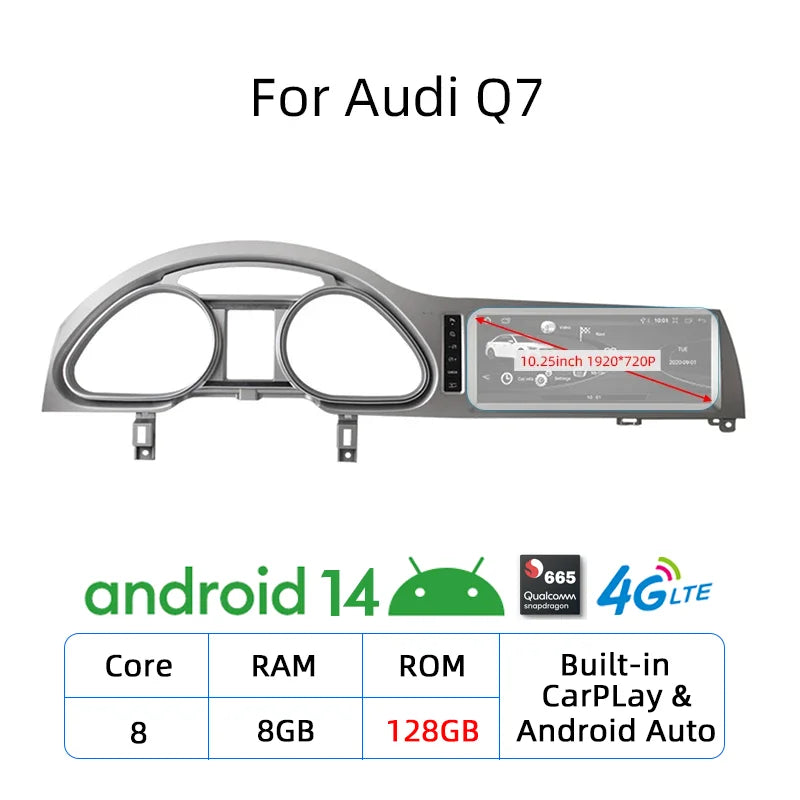 Nunoo Android 14 CarPlay Car Radio Player For Audi A4 A5 A6 Q7 MMI 2G Basic Red Screen GPS Navi Multimedia Stereo WiFi