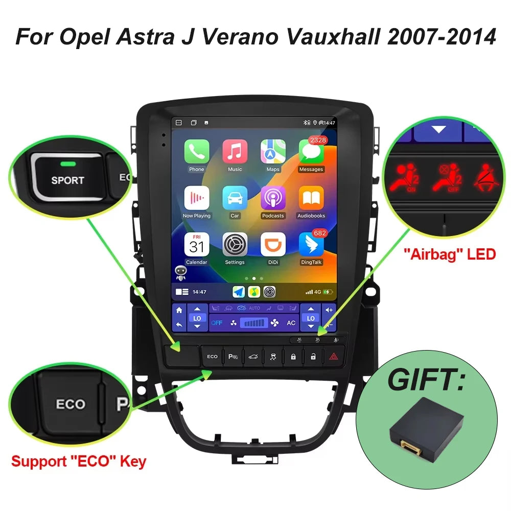 9.7" Android Car Stereo for Opel Astra J & Verano, Vauxhall (2007–2014) — CarPlay, GPS, 4G, Bluetooth