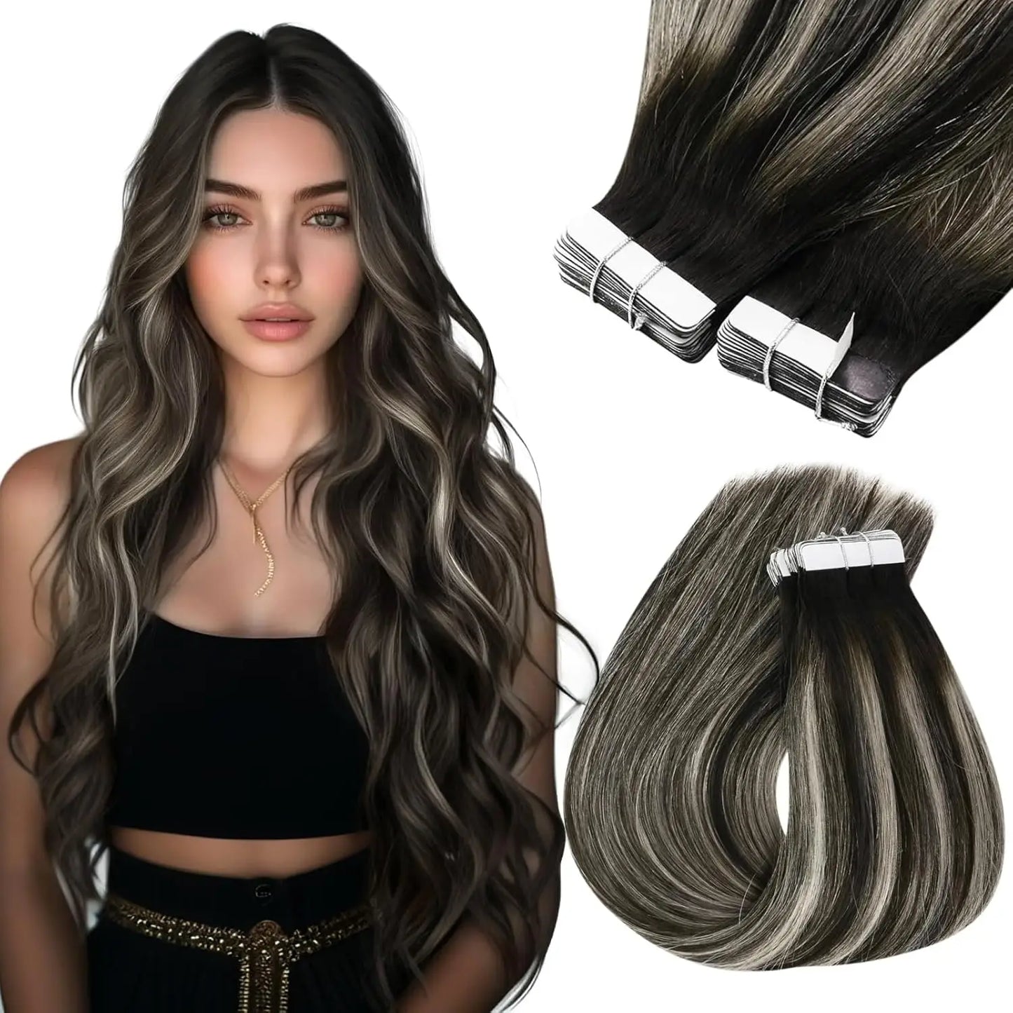 VeSunny Remy Tape In Hair Extensions  Brazilian Human Natural Hair 12-22 inches 30&50G  Balayage Color  Human Hair  Extensions