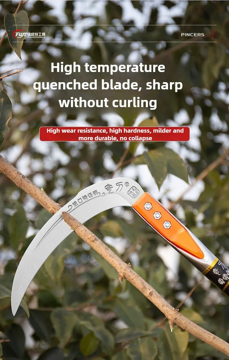 Long-Handle Garden Sickle — Manual Grass & Weed Cutting Tool