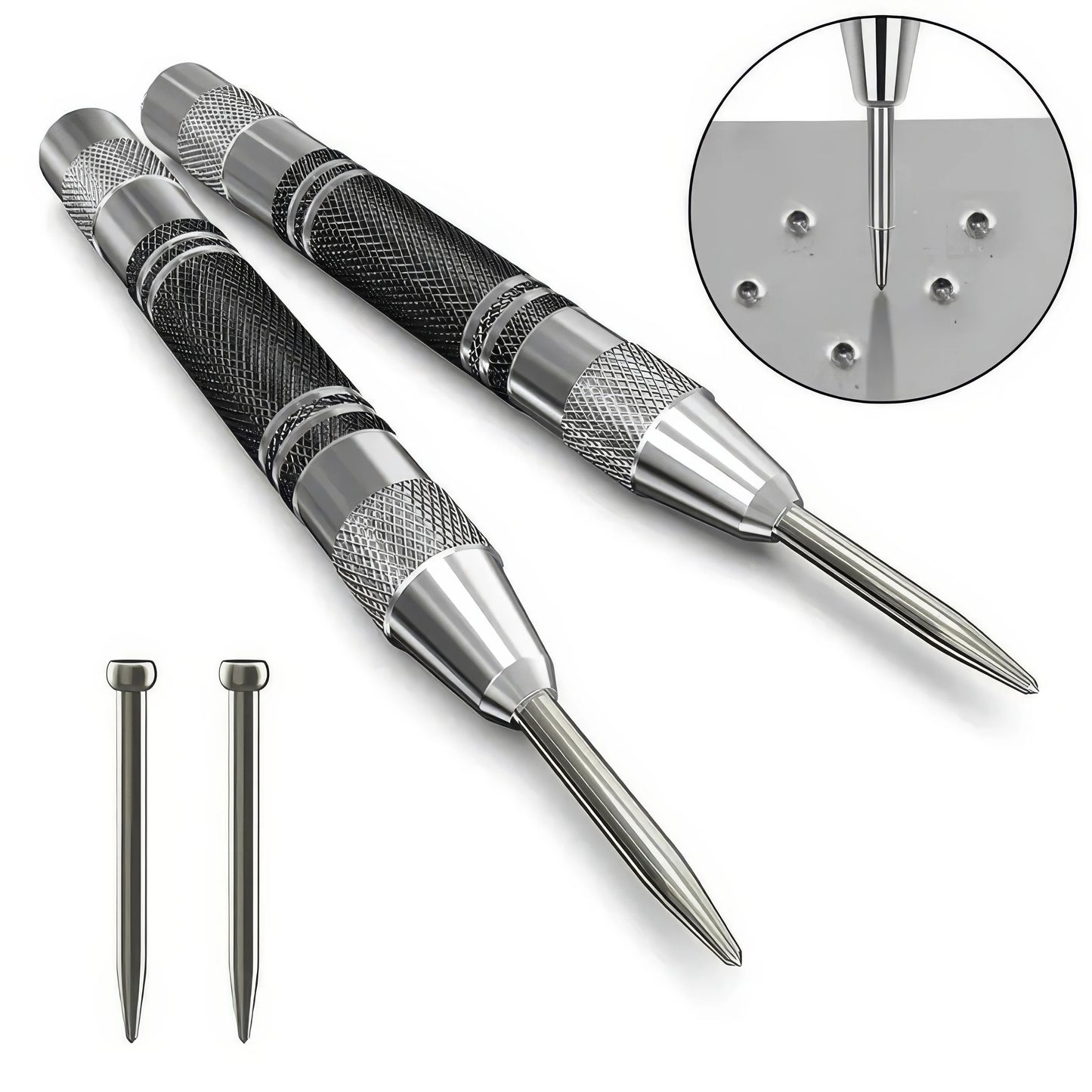 1/2 Automatic Center Punch Silver, Durable Spring Mechanism, Precise Drilling, Suitable for Construction and Workshop