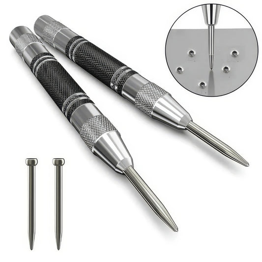 1/2 Automatic Center Punch Silver, Durable Spring Mechanism, Precise Drilling, Suitable for Construction and Workshop