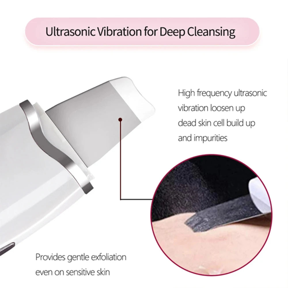 3-in-1 Ultrasonic Skin Scrubber Deep Vibrate Facial Cleaner Shovel Face Scrubber Peeling Black Head Remover Facial Massager