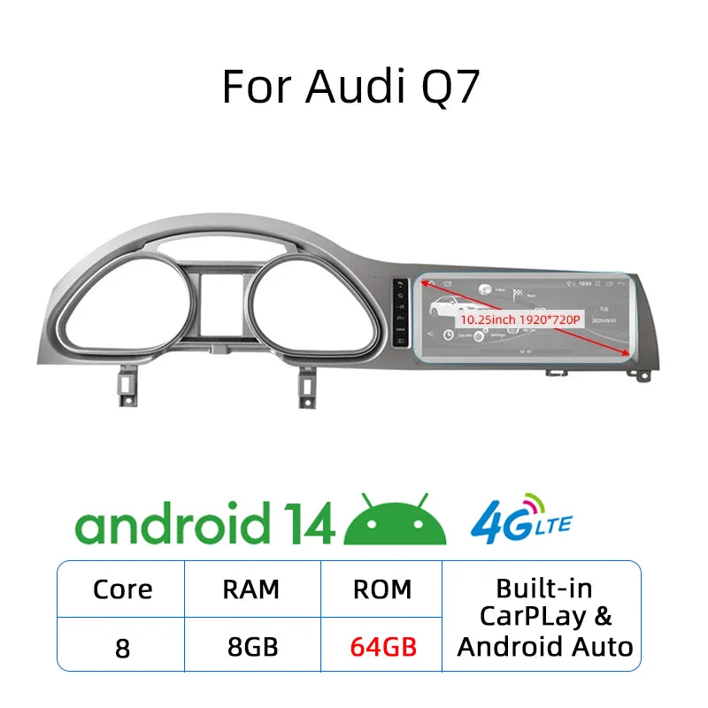 Nunoo Android 14 CarPlay Car Radio Player For Audi A4 A5 A6 Q7 MMI 2G Basic Red Screen GPS Navi Multimedia Stereo WiFi
