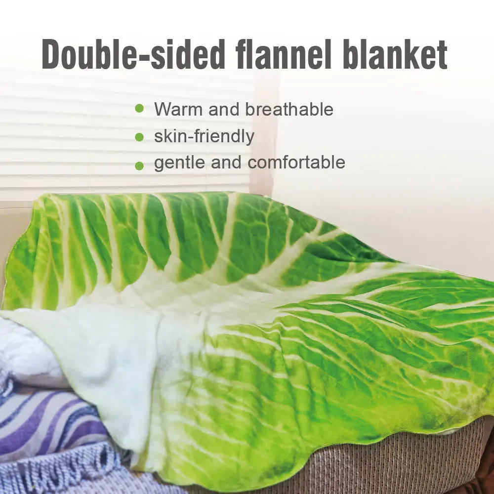 Cabbage Leaf Flannel Blanket, Double-Sided Throw