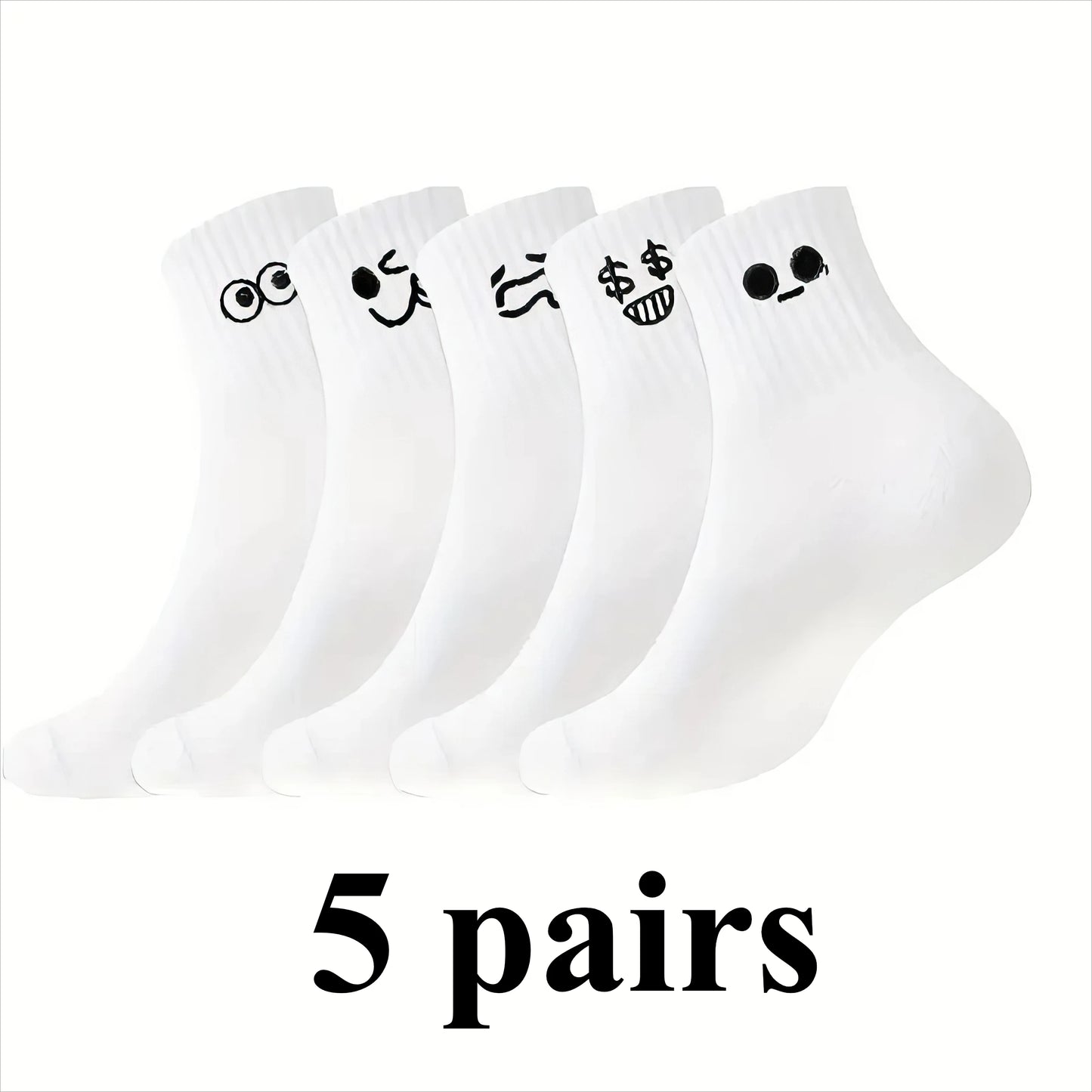 Emoji Socks, 5-Pair Set — Breathable Soft Everyday & Sports Wear