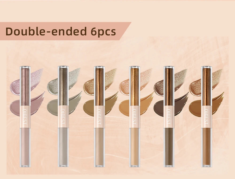 QIBEST Double-End Glitter & Matte Eyeshadow Stick – Waterproof Bicolor Shimmer Pencil | 6 Colors