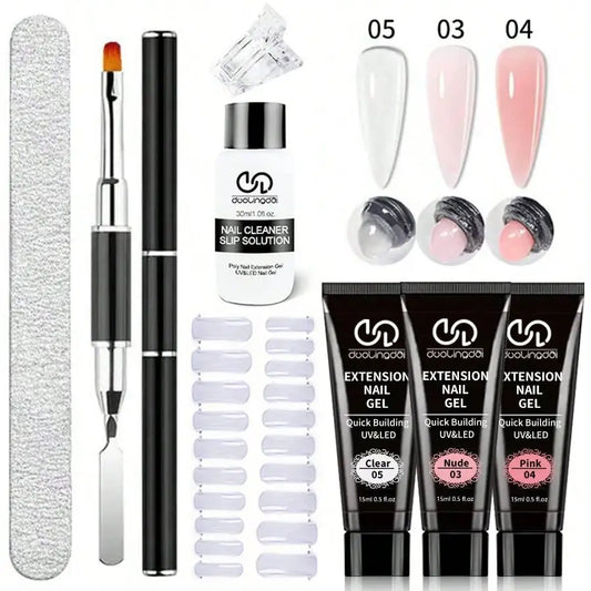 Polygel Nail Kit 8Pcs Clear & White – UV LED Acrylic Extension Gel Set