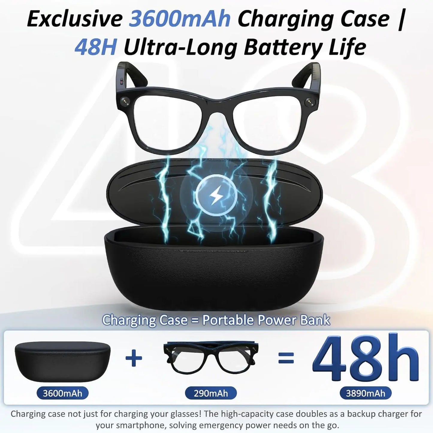 AI Smart Glasses — 800W Anti-Shake Camera, Translation & Calls