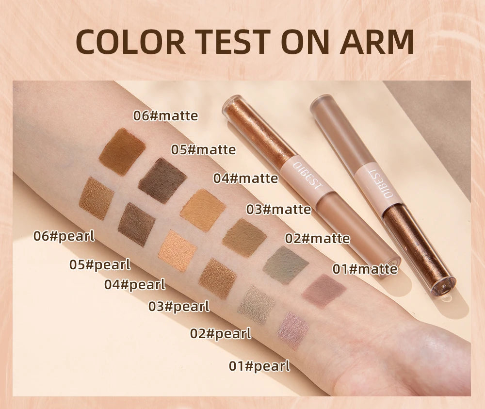 QIBEST Double-End Glitter & Matte Eyeshadow Stick – Waterproof Bicolor Shimmer Pencil | 6 Colors