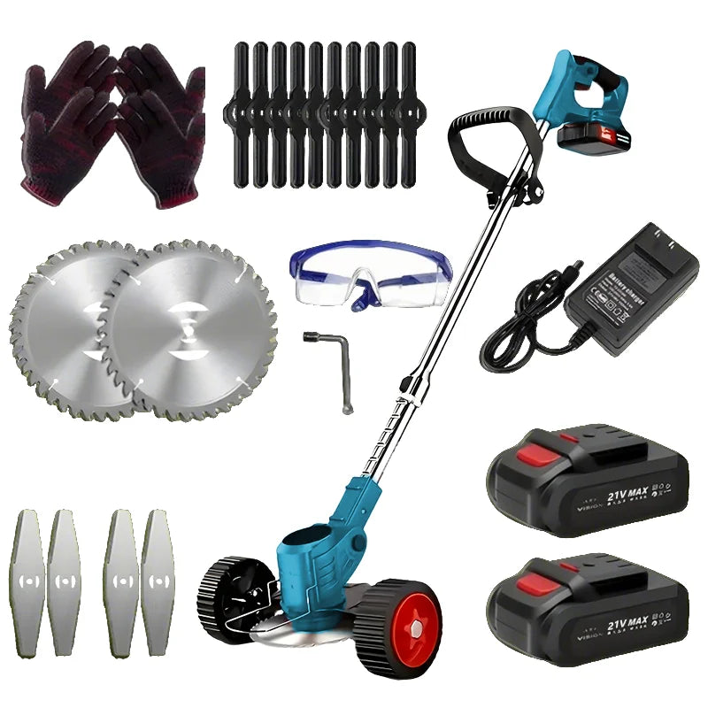 Cordless Electric Lawn Mower & Weeder with 2 Batteries