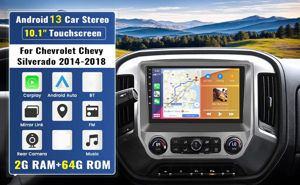 Android Radio for【Chevy Silverado 2014 2015 2016 2017 2018】with 10 inch Touch Screen Wireless Carplay,Android Auto,FM/RDS Radio SWC Online Navigation