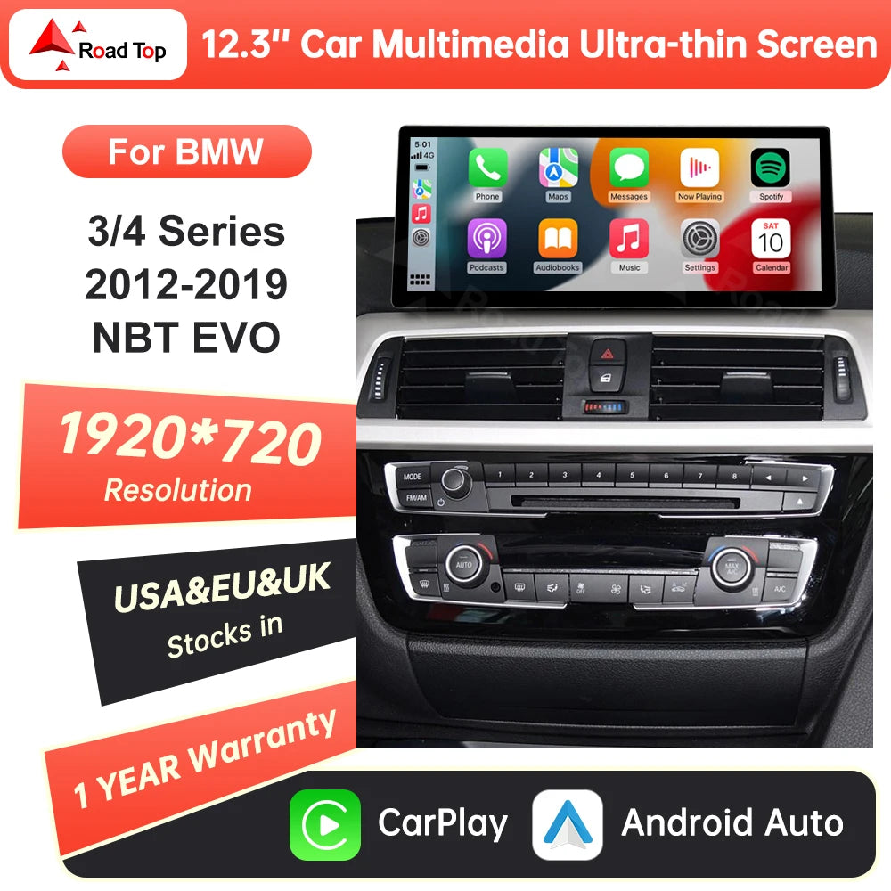 12.3'' Wireless CarPlay Car Multimedia Display Screen For BMW 3 4 Series F30 F31 F32 F33 F34 F36 NBT EVO with Android Auto