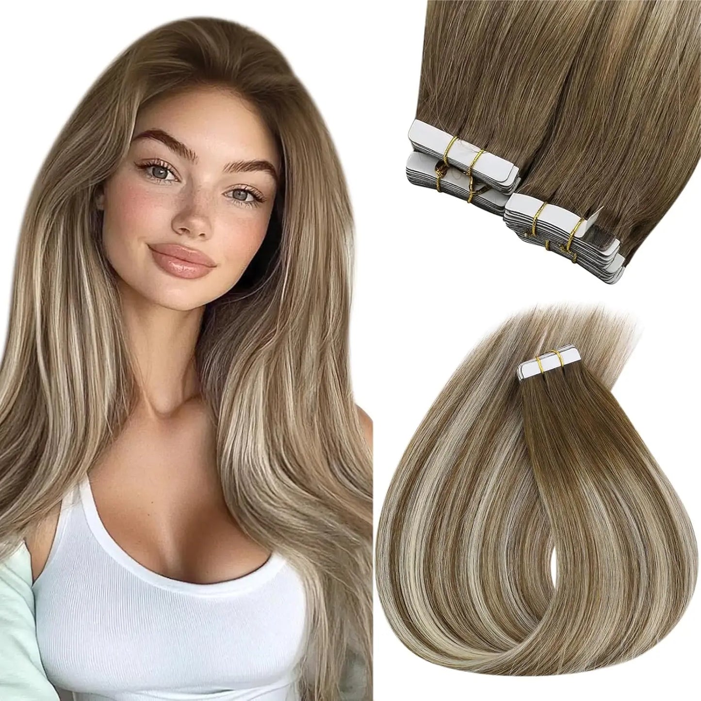 VeSunny Remy Tape In Hair Extensions  Brazilian Human Natural Hair 12-22 inches 30&50G  Balayage Color  Human Hair  Extensions