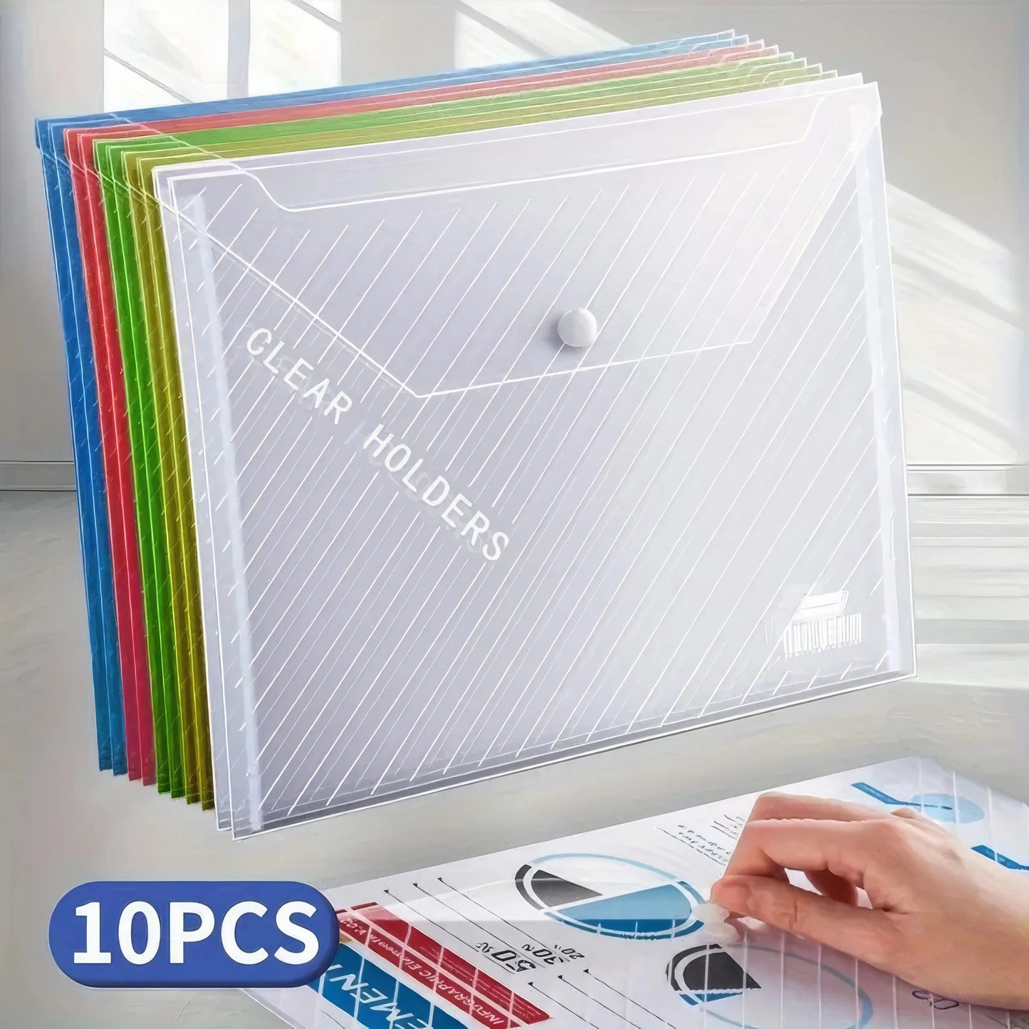Colorful Folding File Bags with Snap Button – Document Organizer for Office, School & Home (5/10/15 Pack)