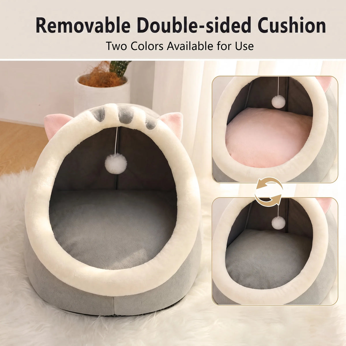 Cat Tent Bed with Removable Cushion - Cozy Cave House for Small Pets - photo 4