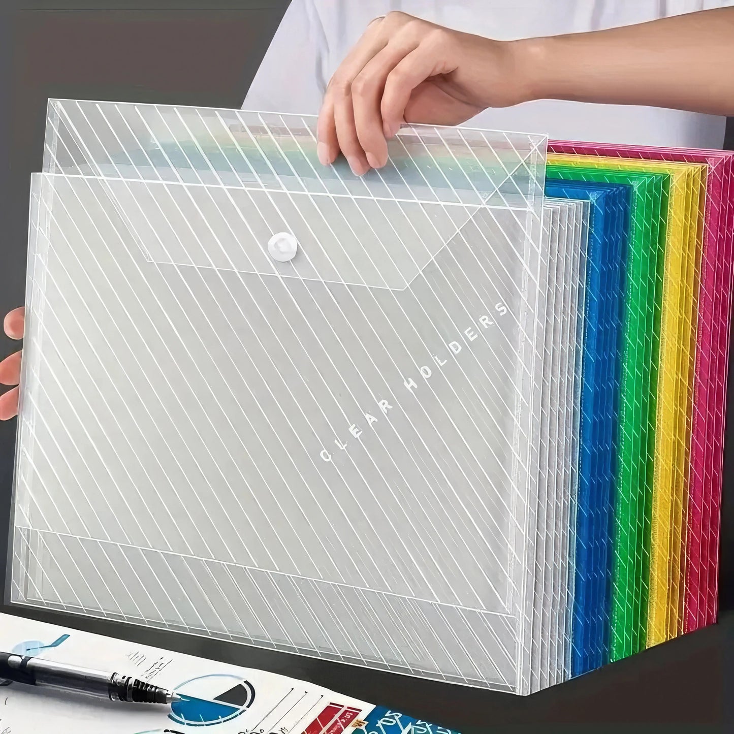 Colorful Folding File Bags with Snap Button – Document Organizer for Office, School & Home (5/10/15 Pack)