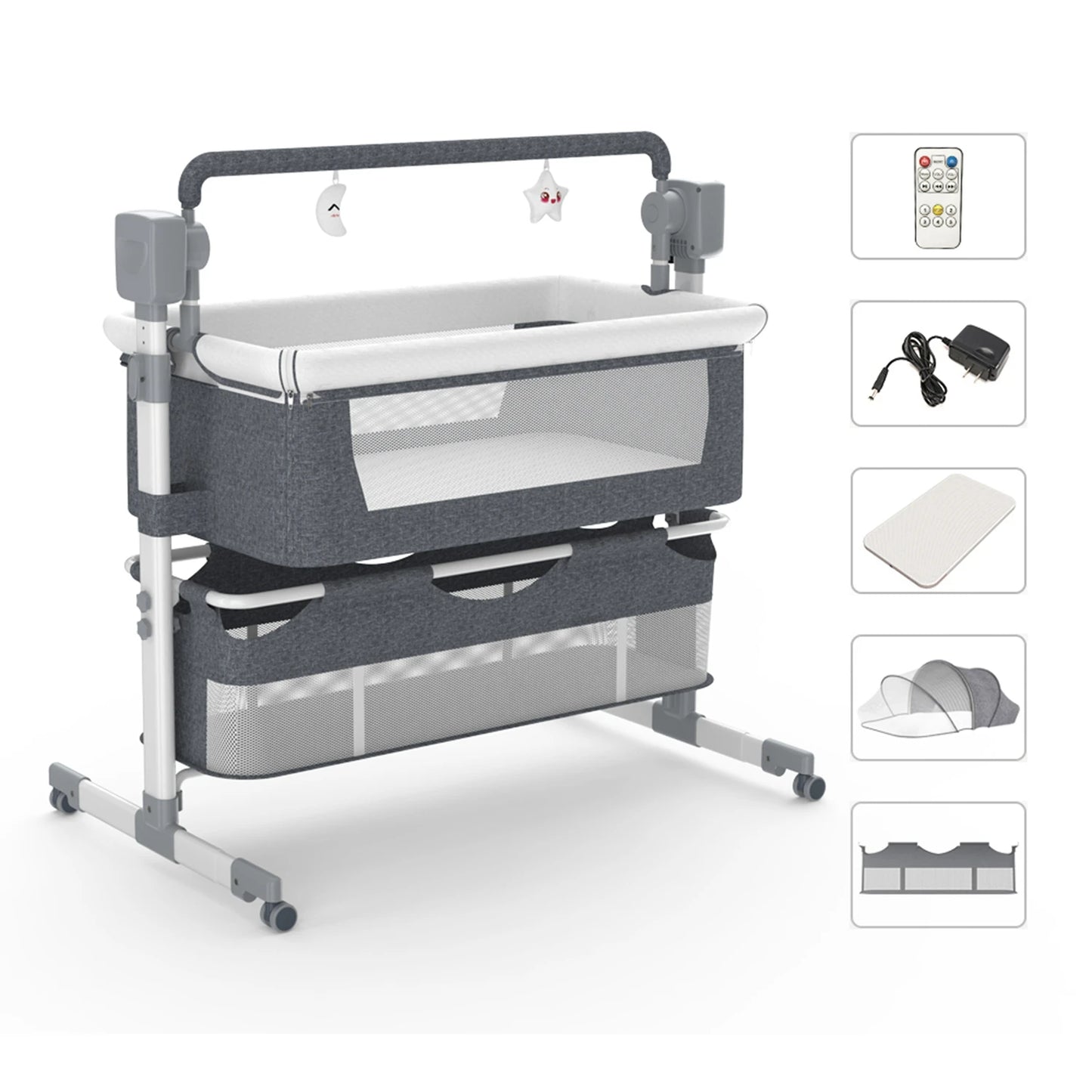Baby Rocking Bassinet Portable Newborn Cradle Bedside Sleeper for Infant Travel Electric Bassient Co-Sleeper Suit to 6M
