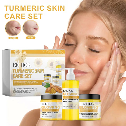 Eelhoe 1set Turmeric Face Skin Care Set Dark Spots Removal Face Wash Oil Control Nourishing Skin Exfolianting Smooth Skin Set