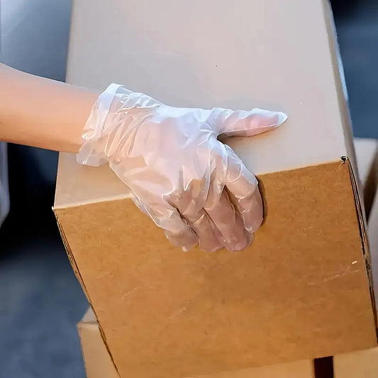 100 Pairs of Disposable Transparent Gloves, Waterproof Plastic, Flexible Design, Suitable for Kitchen, Bathroom, Pet Care