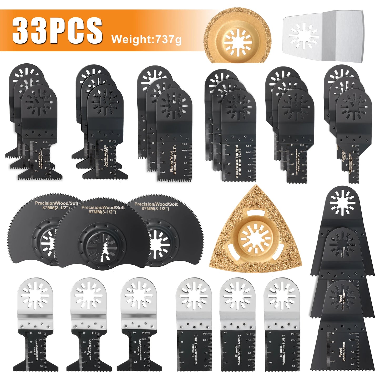 10-42Pcs Oscillating Saw Blades Set Universal Closed-Back Multitool Blades for Wood Plastic Metal Fits Most Oscillating Tools