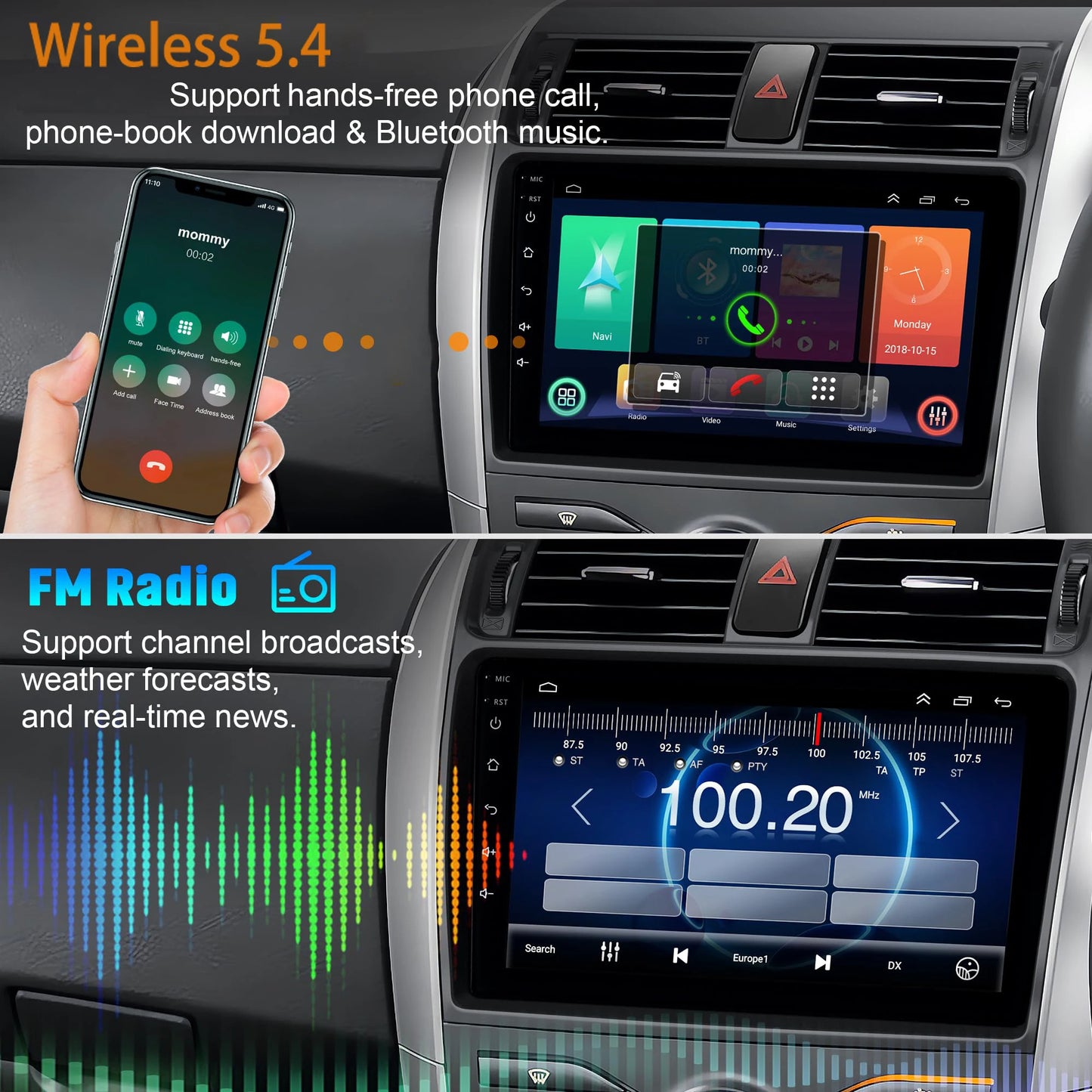 9" Car Stereo with Apple CarPlay & Android Auto, Compatible with Toyota Corolla (2009-2013)
