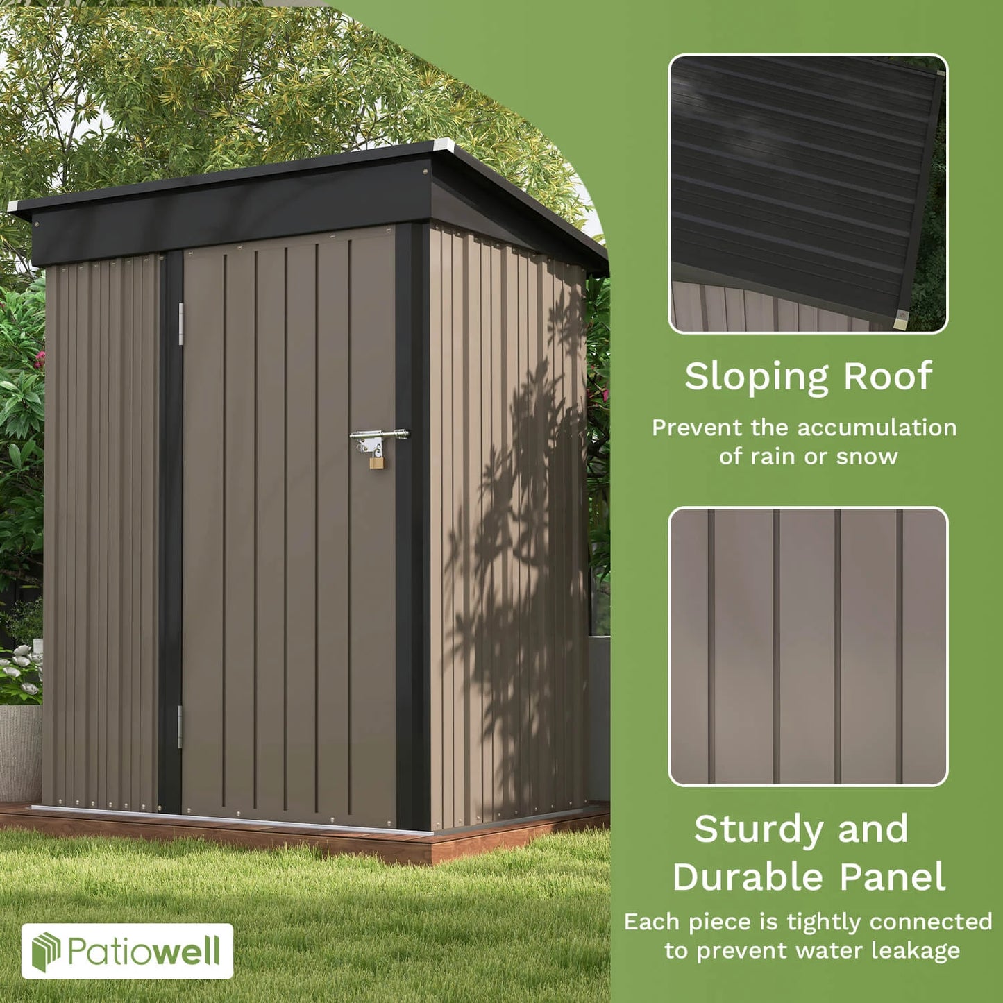 Patiowell 5x3 ft Outdoor Storage Shed – Lockable Metal Tool Shed with Sloping Roof for Backyard