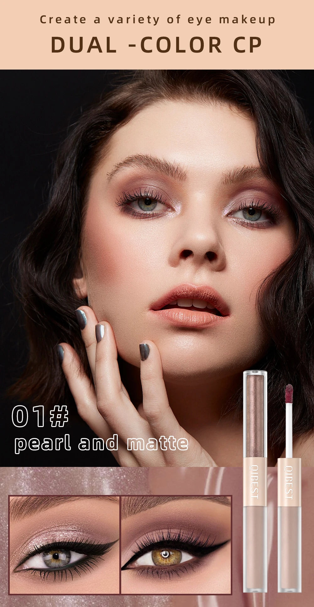 QIBEST Double End Glitter Matte Eye shadow Stick Pencil Eyeshadow Makeup Waterproof Bicolor Shimmer Cosmetics Beauty Makeup Tool