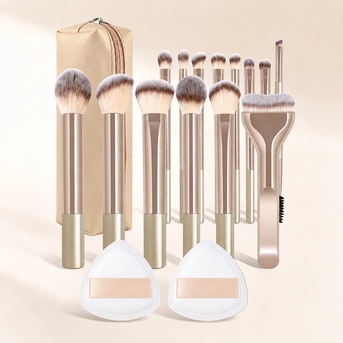 17Pcs Makeup Brush Set with Powder Puff, Soft Foundation, Blush, Contour, Powder & Eyeshadow Brushes, Professional Cosmetic Tool