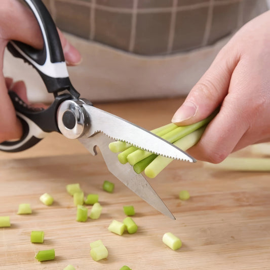 1/2 Multifunctional Kitchen Scissors in Black with Anti Slip Ergonomic Handle, Suitable for Fish and Barbecue Bones