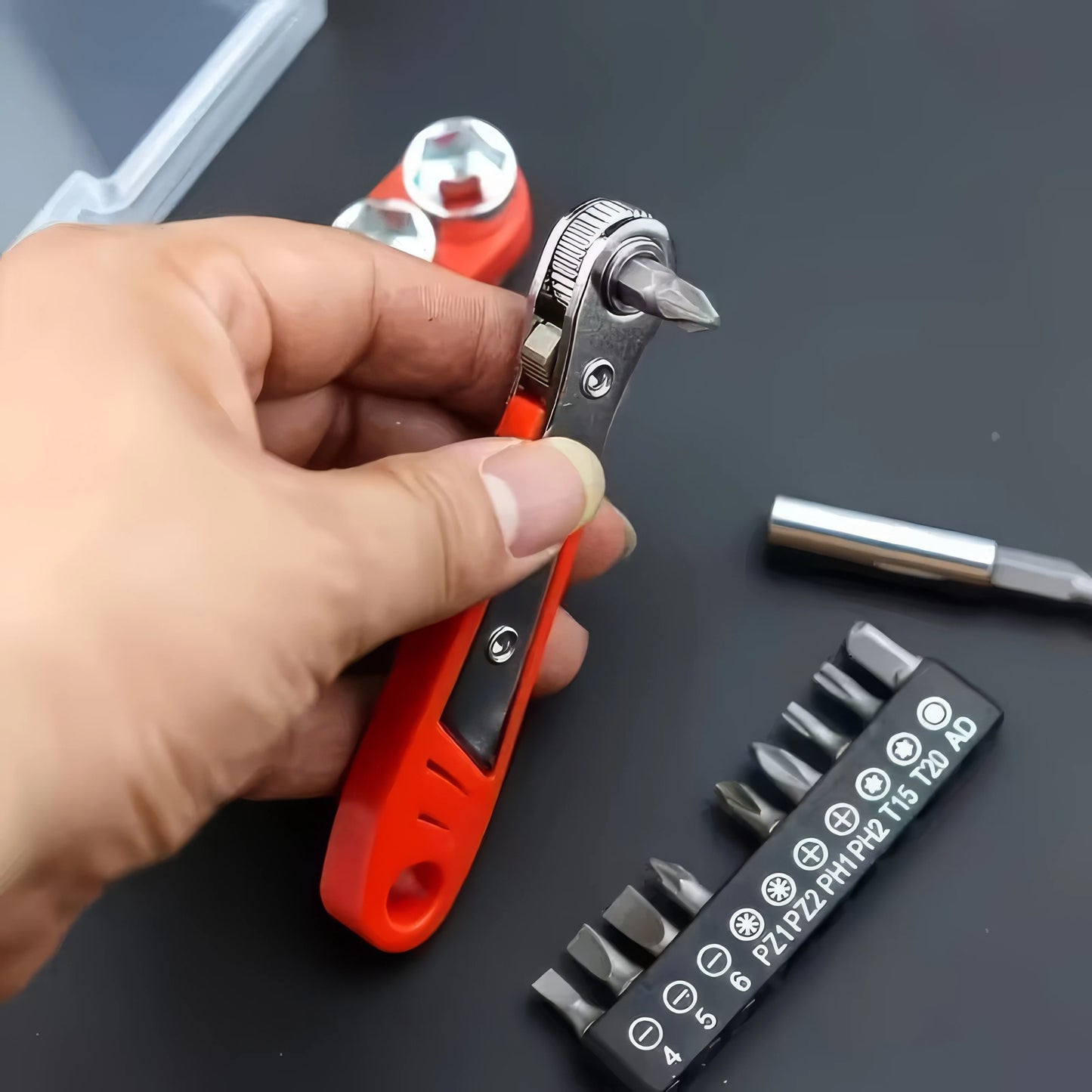 Multifunctional Screwdriver & Mini Ratchet Wrench Set, Red — 3-Set for Furniture Installation
