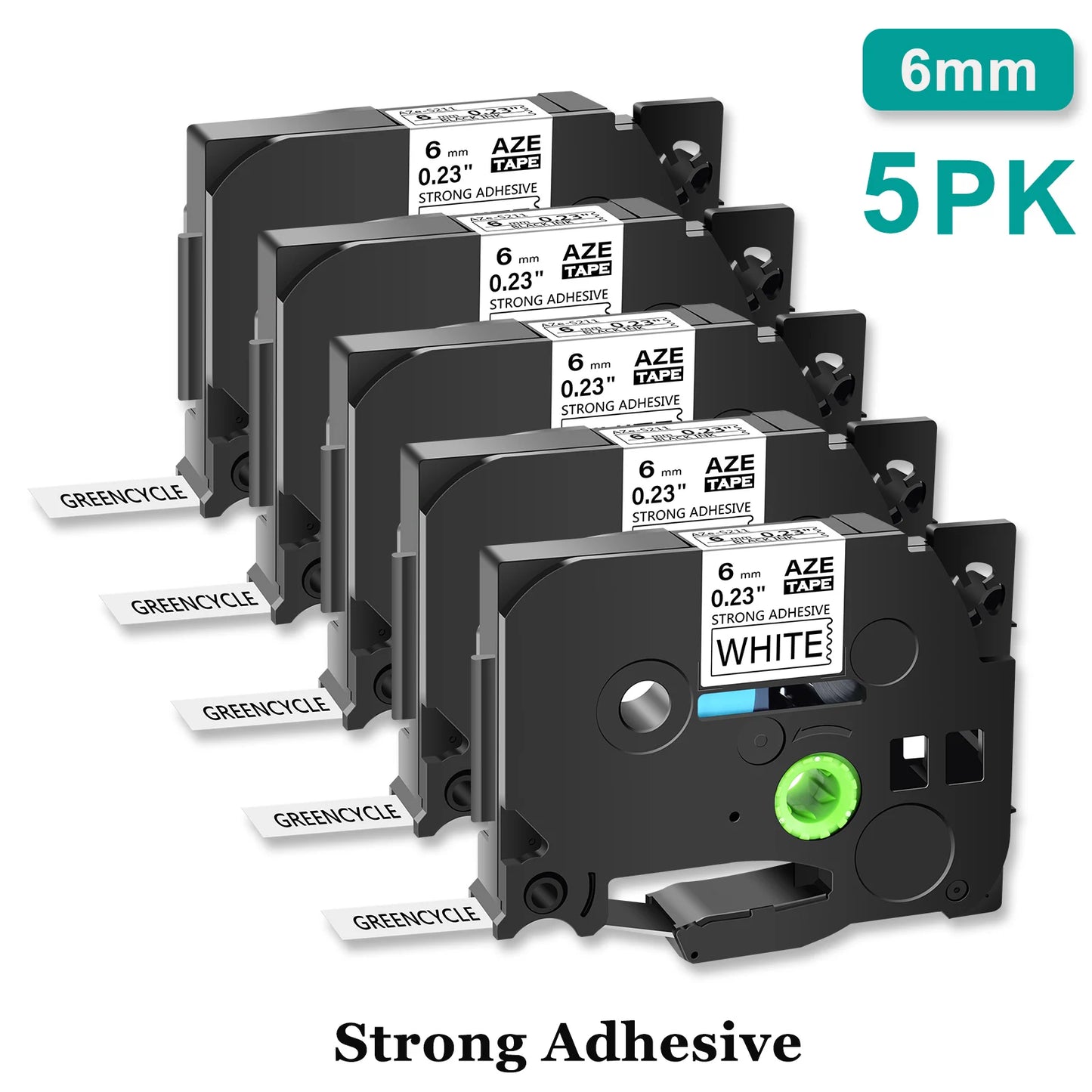 5PK Strong Adhesive Laminated Label Tape Compatible for Brother TZE-S211 6mm Black on White Label Tape for PT-1000 Label Printer