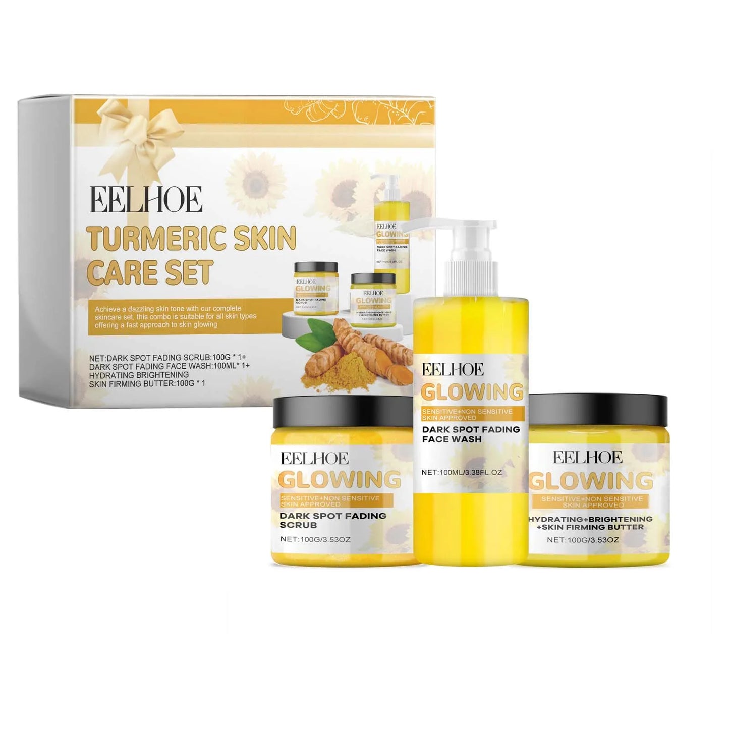 Eelhoe 1set Turmeric Face Skin Care Set Dark Spots Removal Face Wash Oil Control Nourishing Skin Exfolianting Smooth Skin Set
