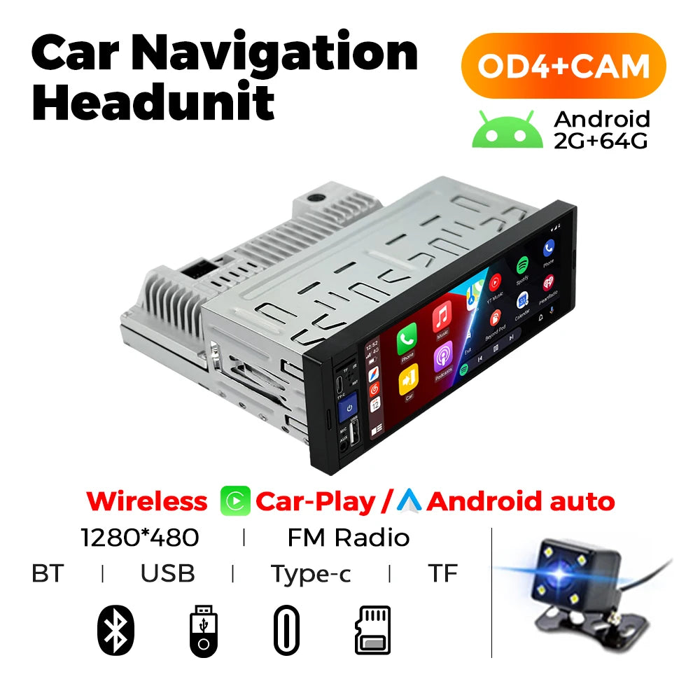 Navifly 2G+32G Universal 1 Din Android 6.86 Inch HD Touch Screen Wireless CarPlay Auto Car Radio Multimedia Video Player GPS FM